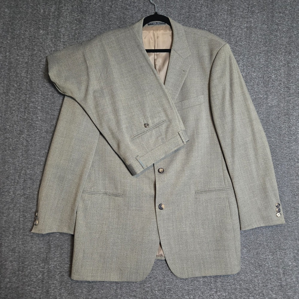 Hugo Boss Einstein Beta 42L‎ Suit 100% Virgin Wool Beige 3 Button Blazer Pants